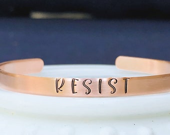 Resist Cuff Bracelet - Hand Stamped Skinny Political Jewelry