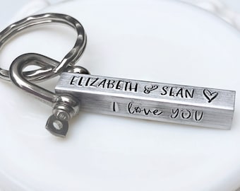 Aluminum Bar Keychain -Tenth Anniversary Gift - 10th Anniversary Gift for Him - Personalized Key Chain with Names - Custom Gift for Husband