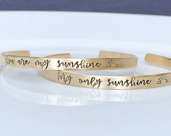 Gold Bracelet Set - You Are My Sunshine - My Only Sunshine - Best Friend Bracelet -Mother Daughter Bracelet-Mom and Me Gift-Sunshine Jewelry