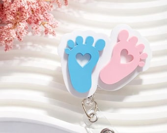 Labor and Delivery Nurse Badge Reel - NICU RN - Pink and Blue Baby Feet - Peds - OB