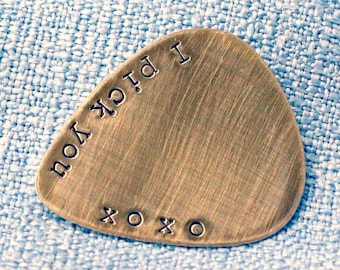 Valentine's Day Gift Idea - Personalized Guitar Pick - Brass Guitar Pick - Hand Stamped - Music Lovers - Gift for Him - Dad Gift Idea