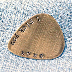 Valentine&#39;s Day Gift Idea - Personalized Guitar Pick - Brass Guitar Pick - Hand Stamped - Music Lovers - Gift for Him - Dad Gift Idea