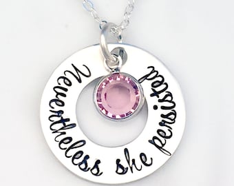 Nevertheless She Persisted Necklace - Sterling Silver Washer with Birthstone - Elizabeth Warren - Feminism Jewelry - Resistance Necklace