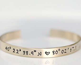 Gold Coordinate Bracelet GPS Coordinate Bracelet Gold Cuff