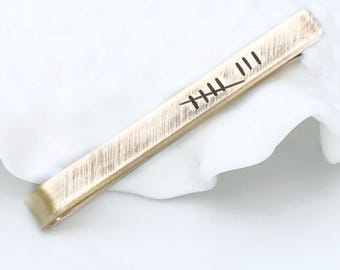 8th Anniversary Gift for Him - Eighth Anniversary Gift for Husband - Tally Mark Tie Bar - Personalized Bronze Tie Bar -Rustic Bronze Tie Bar