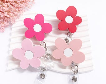 Acrylic Flower Badge Reel | Retractable ID Holder, Nurse Gift