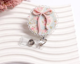 Coquette Bow Nurse Badge Reel – Cute Floral Badge Reel, Nurse ID Holder, Healthcare Accessory