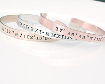 Coordinate Bracelet - Location Jewelry - Gold Cooper Silver Bracelet -  Latitude Longitude - Going Away Gift - Graduation Gift