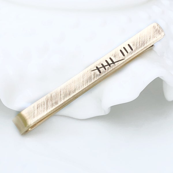 8th Anniversary Gift for Him - Eighth Anniversary Gift for Husband - Tally Mark Tie Bar - Personalized Bronze Tie Bar -Rustic Bronze Tie Bar