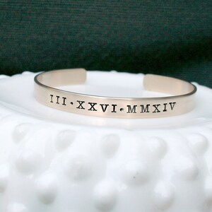Skinny Cuff Bracelet - Date Bracelet - Roman Numerals - Gold Bracelet