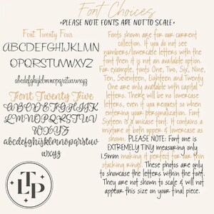 May include: A font selection guide featuring Font Twenty Four and Font Twenty Five with full uppercase and lowercase alphabets. The text includes instructions regarding font availability, capitalization, and a note about a 1.5mm font size.