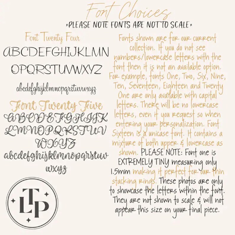 May include: A font selection guide featuring Font Twenty Four and Font Twenty Five with full uppercase and lowercase alphabets. The text includes instructions regarding font availability, capitalization, and a note about a 1.5mm font size.