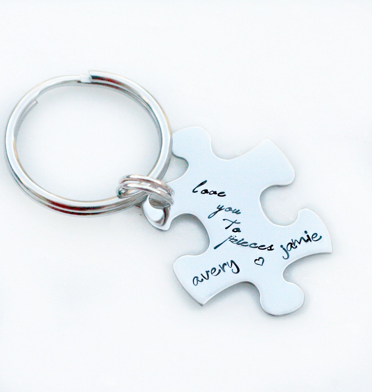 Puzzle Piece Keychain Hand Stamped Keychain Personalized Etsy
