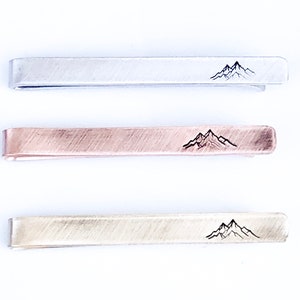 Mountain Tie Bar Groomsmen Tie Clip Personalized Men's Rustic Copper Tie Bar Monogrammed Tie Clip Stamped Tie Clip Copper Tie Bar image 1