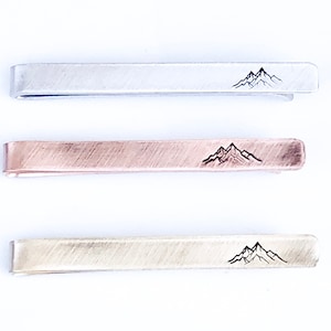 Mountain Tie Bar - Groomsmen Tie Clip - Personalized Men&#39;s Rustic Copper Tie Bar - Monogrammed Tie Clip - Stamped Tie Clip - Copper Tie Bar