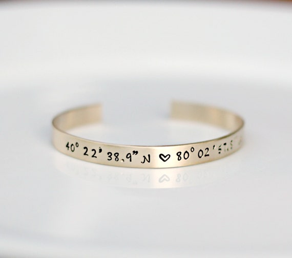 Gold Coordinate Bracelet GPS Coordinate Bracelet Gold Cuff