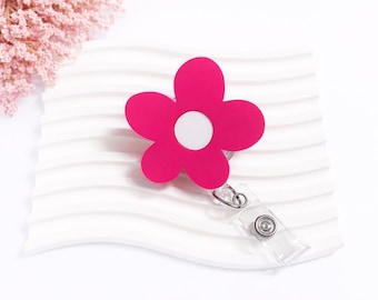 Acrylic Flower Badge Reel | Retractable ID Holder, Nurse Gift
