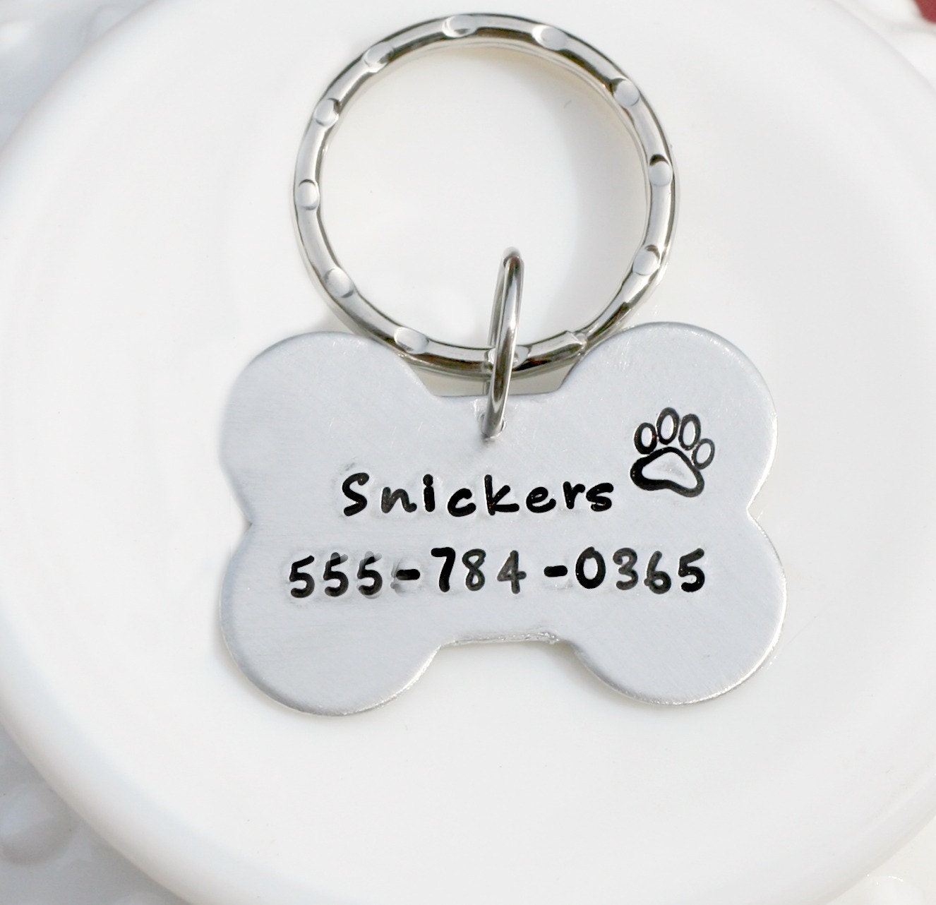 Hand Stamped Aluminum Pet ID Tag Dog Bone Pet Tag Custom Etsy