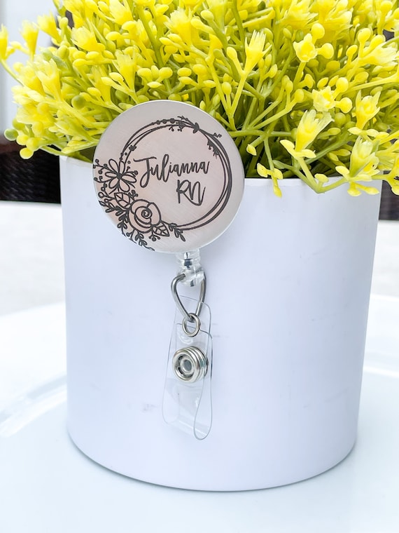 Personalized Stainless Steel Badge Reel Custom Badge Reel Nurse Badge Reel  Gift for Nurses Medical ID Badge Reel Floral Badge Reel 