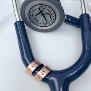 Stethoscope ID Tag, Hand Stamped Veterinarian Name Band - Double Wrap, Aluminum Sterling Silver Copper Brass