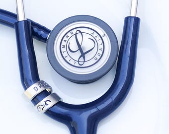 Stethoscope Id Tag, Personalized Double Wrap Cuff, Hand Stamped Name Charm - Aluminum, Sterling Silver