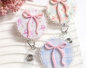 Preppy Bow Nurse Badge Reel – Cute Floral Badge Reel, Nurse ID Holder, Healthcare Accessory