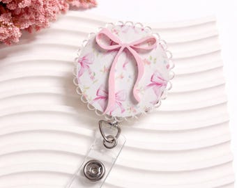 Coquette Bow Nurse Badge Reel – Cute Floral Badge Reel - Nurse ID Holder, Healthcare Accessory