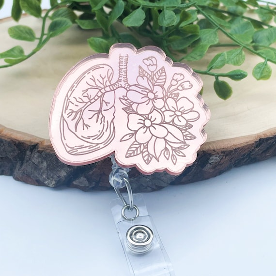 Floral Lung Badge Reel Rose Gold Badge Reel Respiratory Therapist
