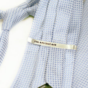 Hidden Message Tie Bar Hand Stamped Tie Bar Custom Tie Clip Personalized Tie Bar Secret Message Tie Tack image 1