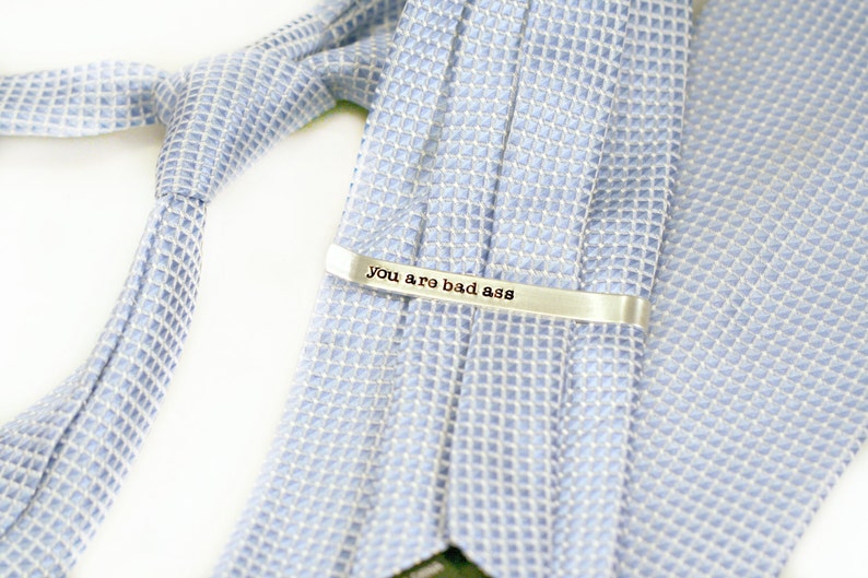 Hidden Message Tie Bar Hand Stamped Tie Bar Custom Tie Clip Personalized Tie Bar Secret Message Tie Tack image 1