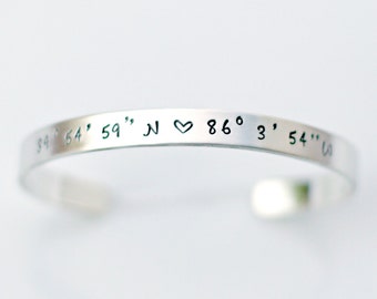 Coordinate Bracelet - Location Jewelry - Silver Bracelet -  Latitude Longitude - Long Distance Love - Going Away Gift - Graduation Gift