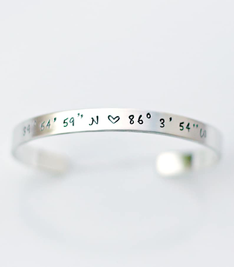 Coordinate Bracelet Location Jewelry Silver Bracelet Etsy
