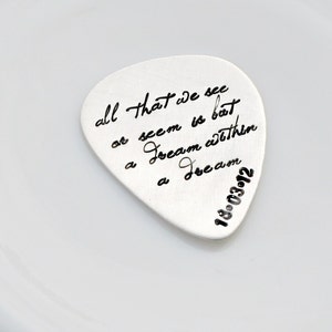 Hand Stamped Guitar Pick - Custom Guitar Pick - Sterling Silver Guitar Pick - Men&#39;s Gift - Valentine&#39;s Day Gift for Him