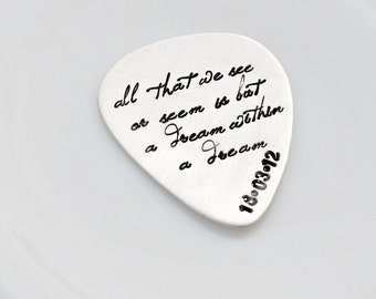 Hand Stamped Guitar Pick - Custom Guitar Pick - Sterling Silver Guitar Pick - Men's Gift - Valentine's Day Gift for Him