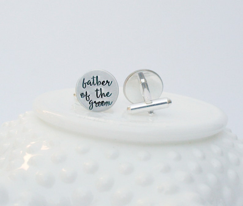 Father of the Bride or Groom Personalized Cufflinks Hand Stamped Silver Shirt Fasteners Wedding Day Gift for Dad Custom Cuff Links