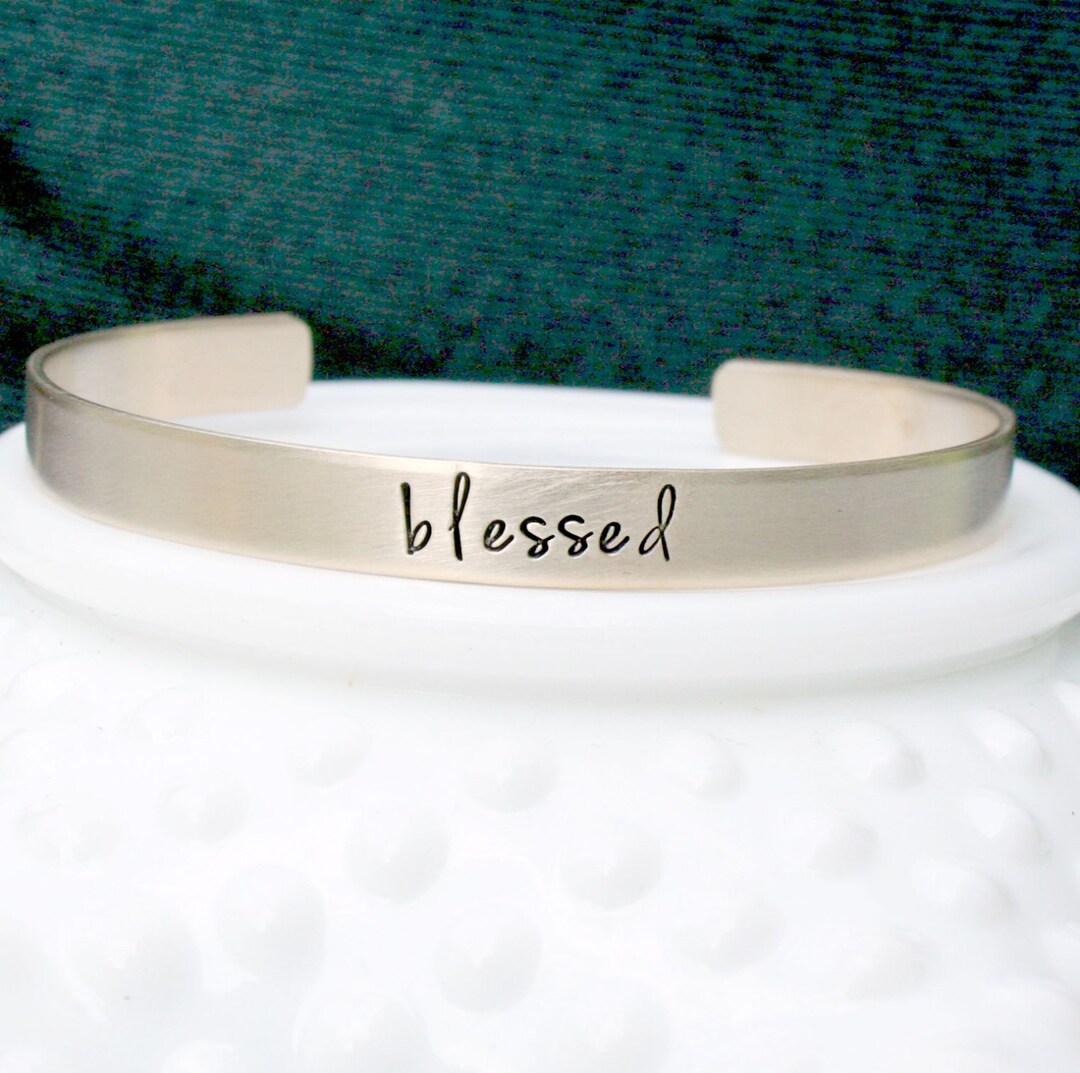 Blessed Bracelet - Hand Stamped Bracelet - Gold Inspirational Bracelet ...