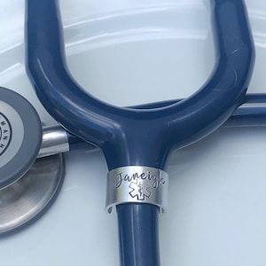 EMS EMT Stethoscope ID Tag, Stethoscope Ring, Stethoscope Charm, Personalized Stethoscope Name Tag