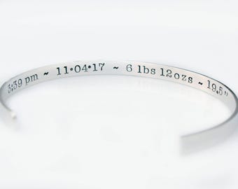 Personalized Baby Stats Cuff Bracelet – New Mom Gift
