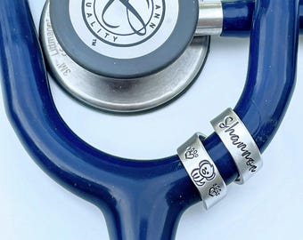 Personalized Stethoscope ID Tag, Brushed Metal Name Ring, Vet Tech Gift