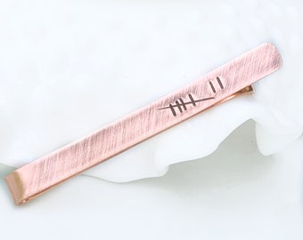 7th Anniversary Gift for Him - Seventh Anniversary Gift for Husband - Tally Mark Tie Bar - Personalized Copper Tie Bar-Rustic Copper Tie Bar