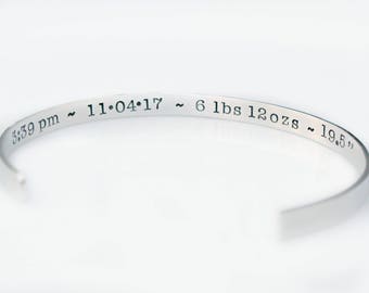 Personalized Baby Stats Cuff Bracelet – New Mom Gift