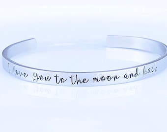 Personalized Bracelet for Mom - I Love You to the Moon and Back - Mothers Day Gift - Custom Mothers Day Gift - Skiny Stacking Cuff Bracelet