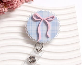 Preppy Bow Nurse Badge Reel – Cute Floral Badge Reel, Nurse ID Holder, Healthcare Accessory