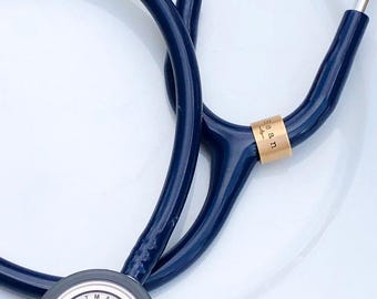 Stethoscope, Brushed Metal ID Ring | Personalized Name Cuff, Aluminum Sterling Silver Copper Brass, 3/8 Inch