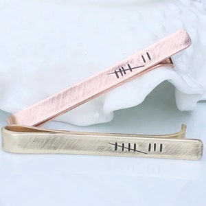 7th 8th Anniversary Gift for Him - Seventh Eighth Anniversary Gift for Husband - Tally Mark Tie Bar - Personalized Tie Bar - Rustic Tie Bar