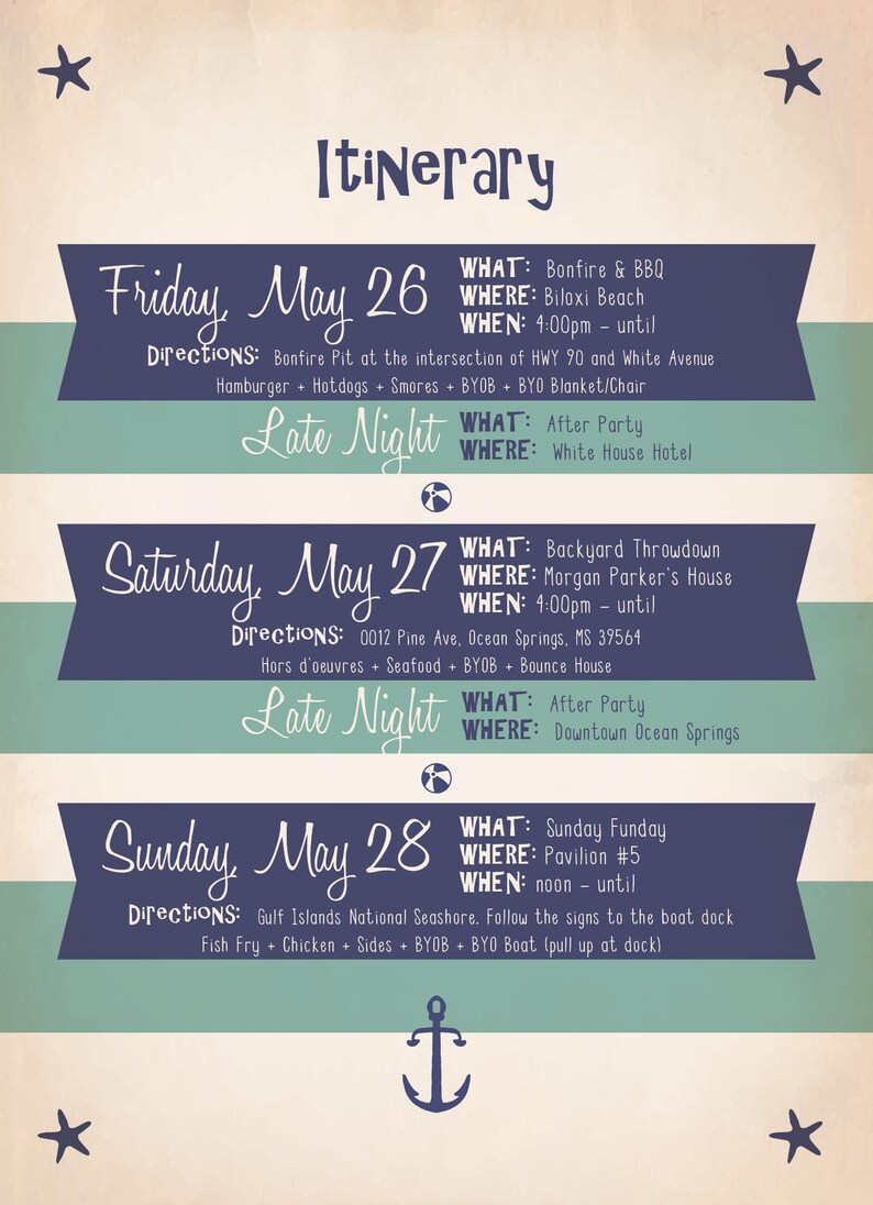 Retro Beach Family Reunion Invite With Itinerary DIY Printable Etsy
