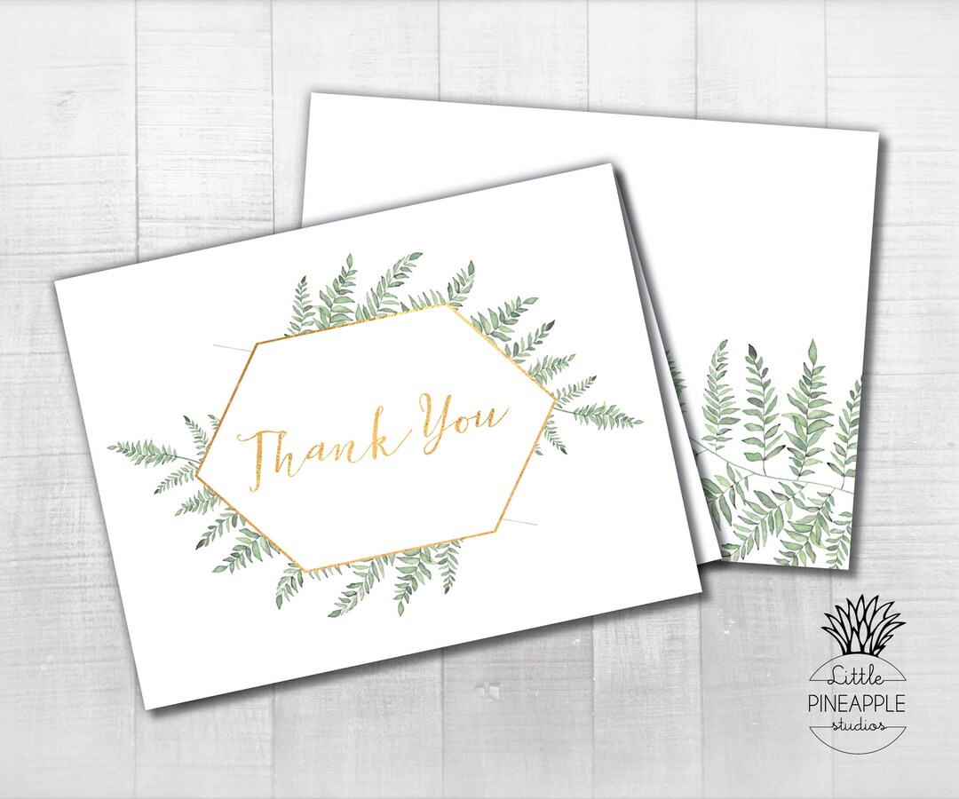 Fern Leaf Watercolor Thank You Card DIY Printable Instant Digital ...
