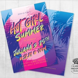 Hot Girl Summer Tropical Festival Themed Birthday Party Invite I EDIT, YOU PRINT