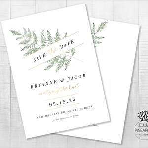 Fern Botanical Watercolor Leaf Save the Date Card DIY Printable