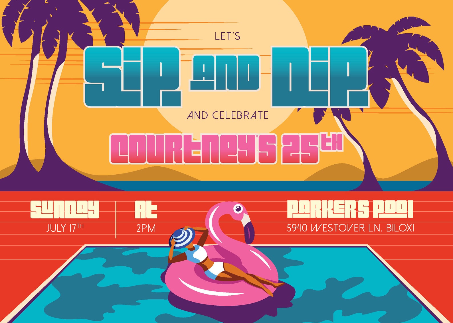 Sip and Dip Retro Palm Springs Desert Pool Party Invite I Etsy